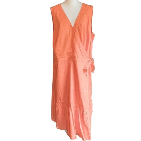 TALBOTS V Neck Poplin Wrap Dress Cotton Salmon Coral Lightweight Sz 18 - Picture 5 of 6